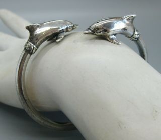 Vintage Sterling Silver Kabana Dolphin Bypass Bangle Bracelet