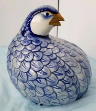 Rf Vtg Andrea By Sadek (japan) Ceramic Quail Figurine,  Blue,  White W/gold Accents