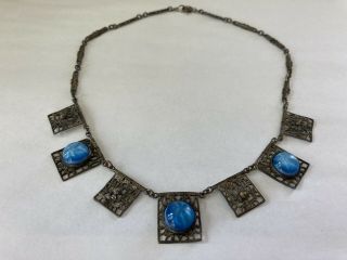 Vintage Victorian Blue Faux Star Sapphire Chech Glass Silver Choker Necklace