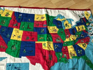 Vtg United States Wall Hanging Quilt Map State Bird Flower Classroom Decor