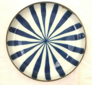 Vtg Dansk Hand Painted Stoneware Dish Salad Plate Blue Pinwheel Philippines