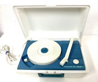 Vintage Blue & White Concert Hall Portable Record Player 33 & 45 Rpm