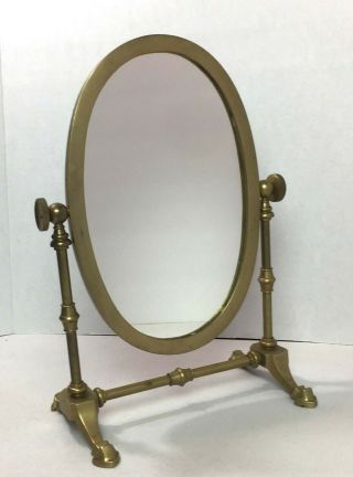 Vintage Solid Brass Swivel Oval Mirror Table Top Vanity Dresser Heavy 20h