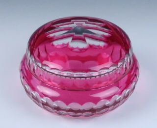 Vintage Val St Lambert Cranberry Cut To Clear Glass Dresser Jar Box Crystal Pink