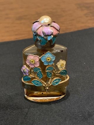 Vintage Miniature Small Glass & Ornate Vanity Perfume Bottle.  Pre Owned