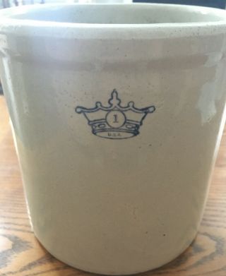 Vintage Rrp Co Roseville Ohio Stoneware Crock 1 Gallon Blue Crown Usa