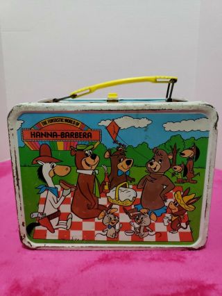 1977 Vintage Funtastic World Of Hanna - Barbera Metal Lunch Box - Flintstones