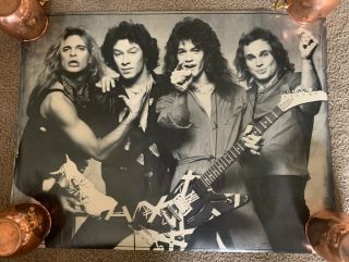 Vintage 80’s Van Halen Full Band Eddie Guitar Joint Smoke Poster 25x19