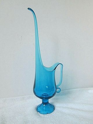 Vintage Mid Century Modern Stretch Glass Vase/candle Holder/blue18 "