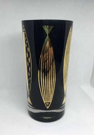 Vintage Fred Press Mid Century Modern Black And Gold Fish Glass