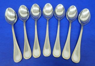 7 - Towle Beaded Antique Gold Satin 18/8 Stainless Germany Flatware Soup Spoons