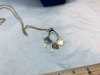 Vtg.  Crown Trifari Gold Tone Charm Necklace/locket/heart/key