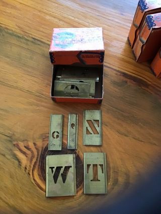4 Boxes Vintage Reese’s Adjustable Brass 1” Stencils Letters Figures / Numbers 2