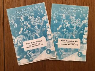 Two Vintage 1962/63 Leyton Orient (v Wba & West Ham) Football Programmes