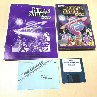 Epyx Purple Saturn Day Vintage Commodore Amiga Video Game Cib Complete