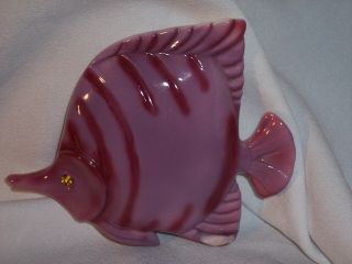 Vintage Ceramic 5 3/4 " Purple Tropical Gold Eyed Nautical Fish Wall Hanging