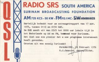 Vintage Qsl Card Radio Srs,  Surinam