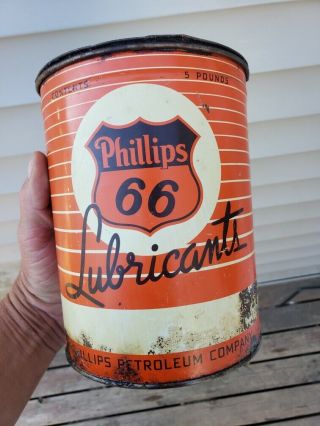 Vintage Phillips 66 Lubricant Oil Can Grease Can 5 Lb Tin Can Black And Orange