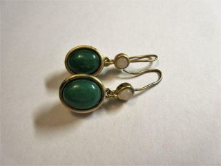 Vintage Gold Gilded Jade,  Jadeite,  Peking Glass Drop Dangle Earrings