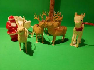 Vintage Celluloid Christmas Reindeer Santa Sleigh