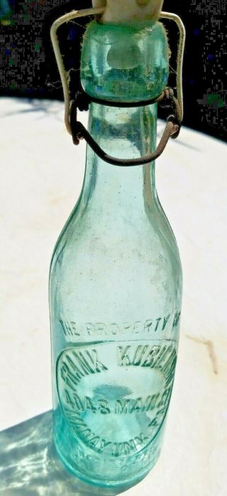 Vintage Aqua Blob Top Soda Bottle With Stopper Manayunk Pa