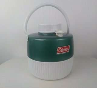 Vintage Coleman 1 Gallon Cooler Jug With Spout And Handle Green White