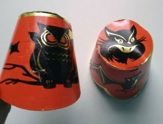 Vintage Halloween 2 Party Hat Candy Containers Owl Jol Bats Black Cat Decoration