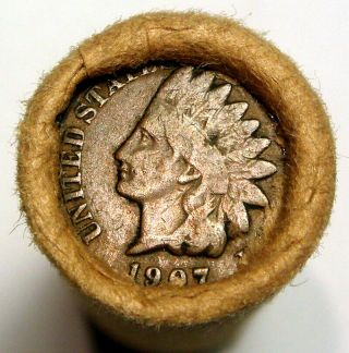 Vintage Wrap Wheat Penny Roll W/ 1907 Indian Head & 1917 D Crimped Ends