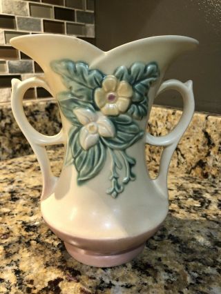 Vintage Hull Art Pottery Double Handled Vase Pastel Pink Yellow W - 6 - 7 1/2