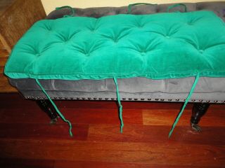 Vintage Tufted Green Smooth Velvet (1) Bench Cushion Pillow 2 " X 32 X 14 "