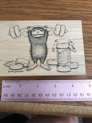 Vintage House Mouse Stampa Rosa " Muscle Mouse " Rubber Stamp 252 - 1998