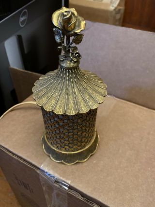 Matson Filigree Ormolu Vanity Lamp Ornate Rose Marked Mid Century Gold Color