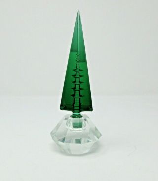 Vintage Czech Art Deco Cut Glass Perfume Bottle W/ Green Stopper Irice?