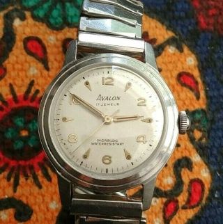 Vintage Avalon 17j Incabloc As 1877/94 Swiss All Stainless Steel Watch 1950 