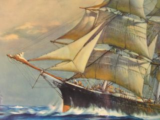Print Frank Vining Smith Vintage Lithograph Litho Sailing Ship At Sea