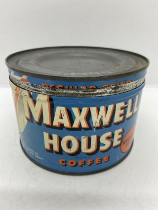 Antique Vintage Maxwell House Regular Grind Coffee Old Advertising Tin Can