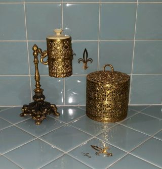 Vintage Hollywood Regency Dixie Cup Dispenser Brass Gold & Toilet Paper Cover