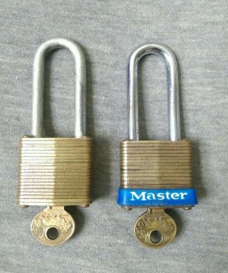 2 Vintage Master Lock No 8 Padlock With Lion Key / Lock Brass