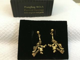 Vintage 1994 Avon Halloween Dangling Witch Pierced Earrings