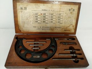 Vintage The L.  S.  Starrett Co.  No.  224 Precision Micrometer In Wood Case