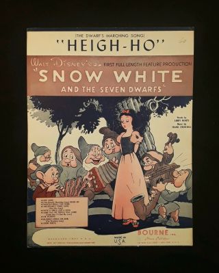 Vintage 1938 Walt Disney Movie Sheet Music Snow White " Heigh Ho "