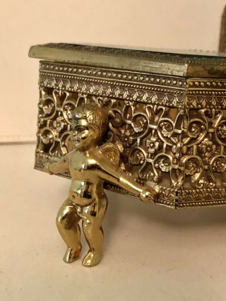 Vintage Ormolu Jewelry Casket Gold Filigree Beveled Glass 3