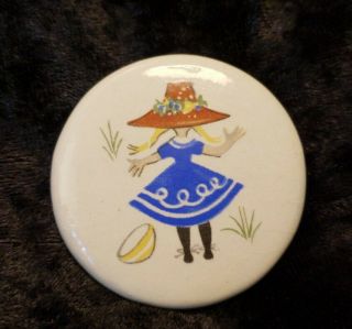 Vintage Ceramic Stenciled Little Girl W Hat,  Over 1 - 3/4 "