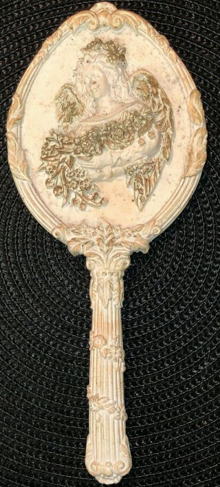 Vintage Antique Victorian Style Hand Held Vanity Mirror White Very Hard To Find