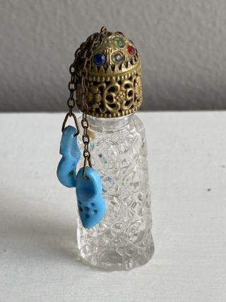 Vintage Irice Miniature Czech Perfume Bottle With Blue Shoe Dangles