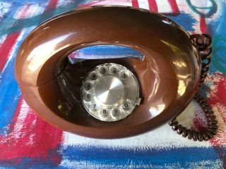 Vintage Bell Rotary Dial Brown Telephone Space - Age Oval Mcm