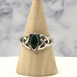 Vintage Sterling Silver Ring With Unknown Green Gemstone Size 6 - 7