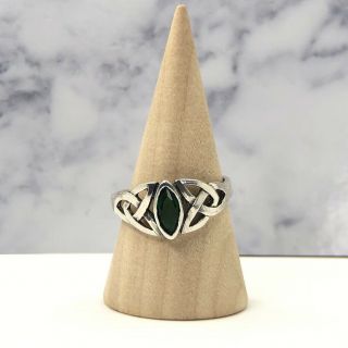Vintage Sterling Silver Ring With Unknown Green Gemstone Size 6 - 7 2