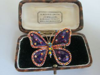 Vintage Signed Butler And Wilson Rhinestone Purple Butterfly Brooch Pin