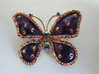 VINTAGE SIGNED BUTLER AND WILSON RHINESTONE PURPLE BUTTERFLY BROOCH PIN 2
